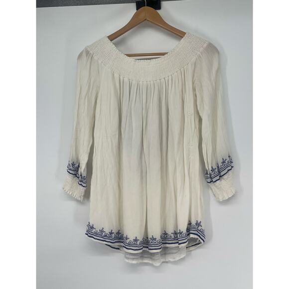 Tularosa Revolve Embroidered Blue Off Shoulder Mini Dress Size XS Boho Cottage‎ - Picture 3 of 7